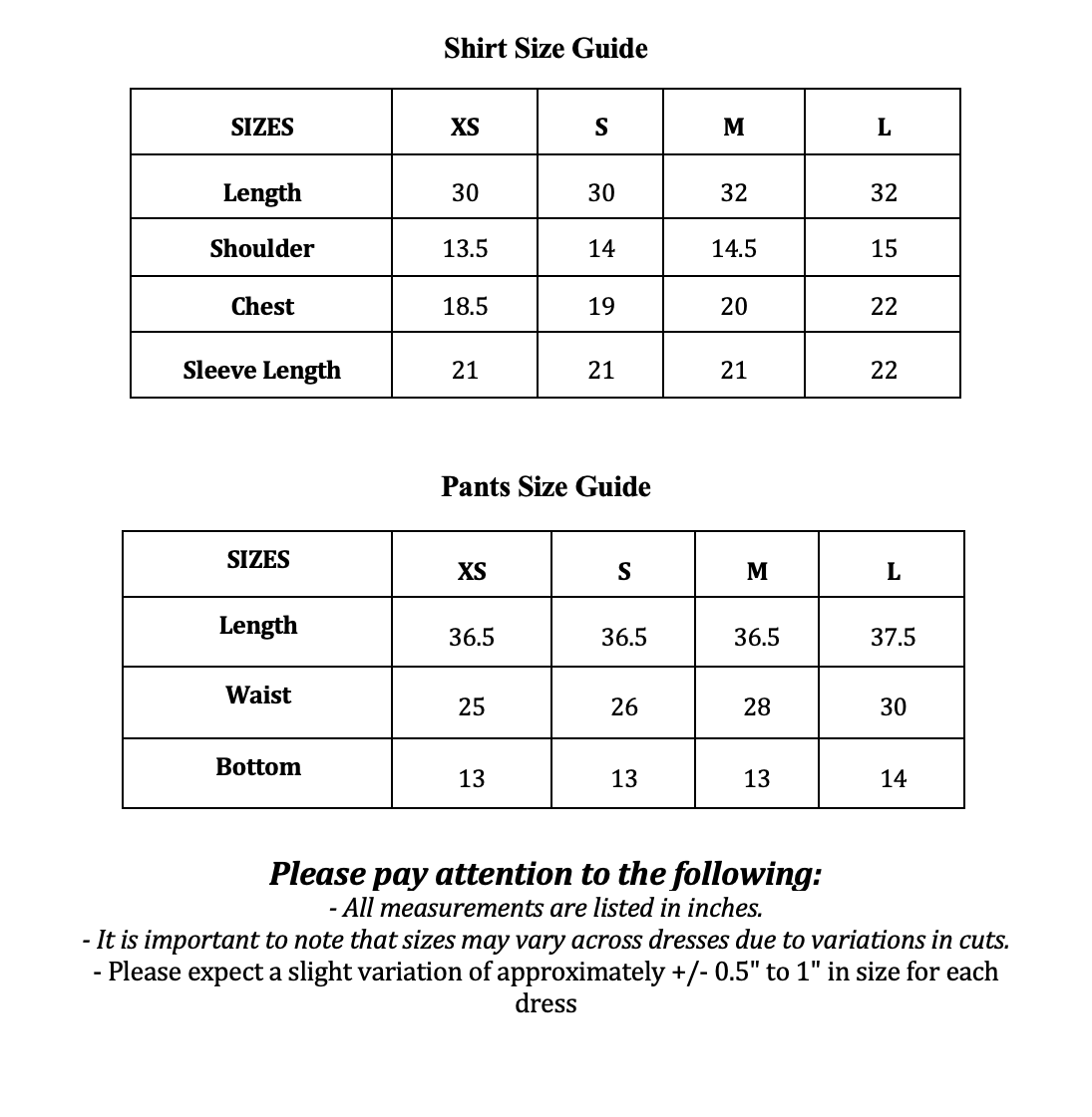 Size Guide